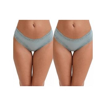 2 Packs Women's Lace Trim Mid-Waisted Ribbed Briefs Seamless Comfortable Regular Fit Solid Panties