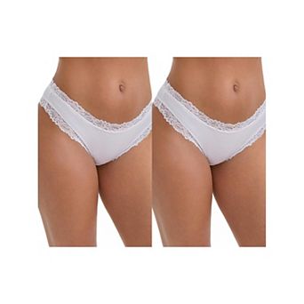 2 Packs Women's Lace Trim Mid-Waisted Ribbed Briefs Seamless Comfortable Regular Fit Solid Panties
