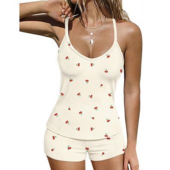 Ekouaer Ribbed Cami Pajamas Set 2 pc Rib Knit Camisoles Pjs Racerback Tank Top with Shorts