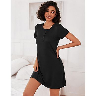 Ekouaer 3 Pack Nightgowns for Women Short Sleeve Sleep Shirts Button Down Nightshirts Soft Sleep