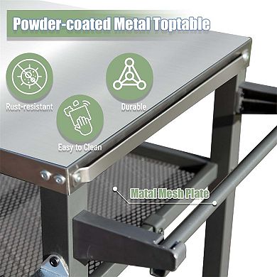 3 Shelf Outdoor Grill Cart with Wheels Food Prep Table with Tool Hooks and Propane Tank Hook