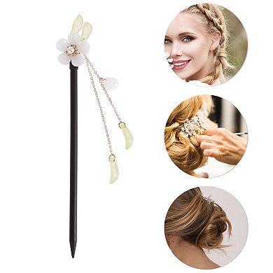 Hair Stick Pin for Women 1 Pc 7.09" Flower Dark White