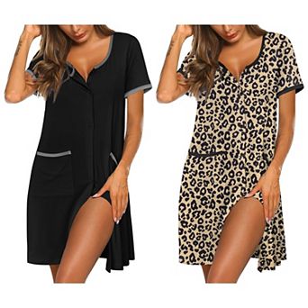 Ekouaer Nightgowns for Women 2 Pack Button Down Sleep Shirts Short Sleeve Nightshirt Sleepwear