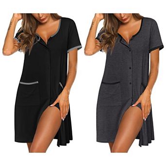 Ekouaer Nightgowns for Women 2 Pack Button Down Sleep Shirts Short Sleeve Nightshirt Sleepwear