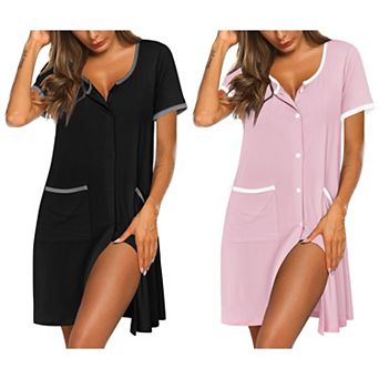 Ekouaer Nightgowns for Women 2 Pack Button Down Sleep Shirts Short Sleeve Nightshirt Sleepwear