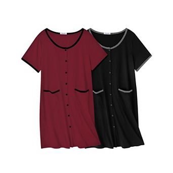 Ekouaer Nightgowns for Women 2 Pack Button Down Sleep Shirts Short Sleeve Nightshirt Sleepwear