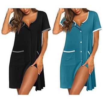 Ekouaer Nightgowns for Women 2 Pack Button Down Sleep Shirts Short Sleeve Nightshirt Sleepwear