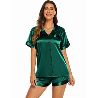 Ekouaer Silk Pajamas for Women Short Sleeve Sleepwear Soft Button Down Loungewear 2 pc Satin Pjs