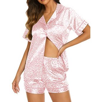 Ekouaer Silk Pajamas for Women Short Sleeve Sleepwear Soft Button Down Loungewear 2 pc Satin Pjs