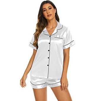 Ekouaer Silk Pajamas for Women Short Sleeve Sleepwear Soft Button Down Loungewear 2 pc Satin Pjs