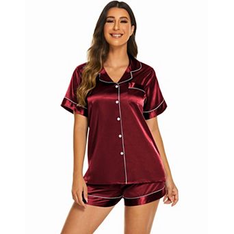 Ekouaer Silk Pajamas for Women Short Sleeve Sleepwear Soft Button Down Loungewear 2 pc Satin Pjs