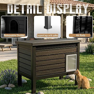 EFU Weatherproof Pet House with Front Door, Pneumatic Lid, and Wood Grain Design