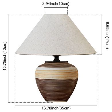 POWLIG Modern Ceramic Table Lamp with Linen Shade - 15.75" Contemporary Farmhouse Decor Lighting
