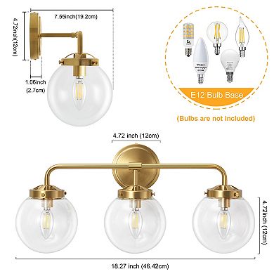 POWLIG Modern Vanity Light Fixture - 3-Light Bathroom Mirror Lighting with Clear Glass Globe Shades