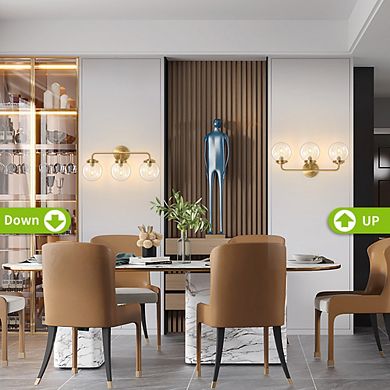 POWLIG Modern Vanity Light Fixture - 3-Light Bathroom Mirror Lighting with Clear Glass Globe Shades