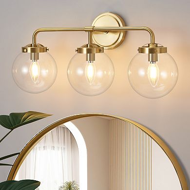 POWLIG Modern Vanity Light Fixture - 3-Light Bathroom Mirror Lighting with Clear Glass Globe Shades