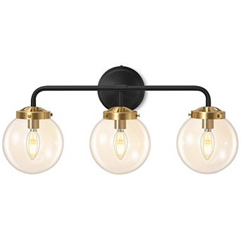 POWLIG Modern Vanity Light Fixture - 3-Light Bathroom Mirror Lighting with Clear Glass Globe Shades