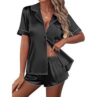 Ekouaer Pajamas Set Short Sleeve Pj Sets & Contrast Piping Pjs Button Down Lounge Sets