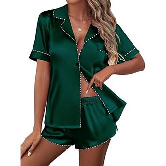 Ekouaer Pajamas Set Short Sleeve Pj Sets & Contrast Piping Pjs Button Down Lounge Sets