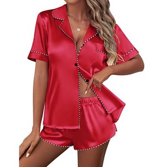 Ekouaer Pajamas Set Short Sleeve Pj Sets & Contrast Piping Pjs Button Down Lounge Sets
