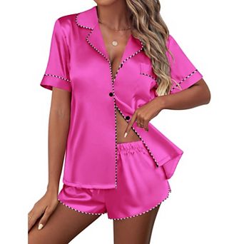 Ekouaer Pajamas Set Short Sleeve Pj Sets & Contrast Piping Pjs Button Down Lounge Sets