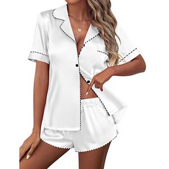 Ekouaer Pajamas Set Short Sleeve Pj Sets & Contrast Piping Pjs Button Down Lounge Sets