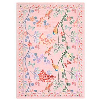 Botanical Bird Washable Rug Plush Non-Slip Carpet for Kitchen & Living Space