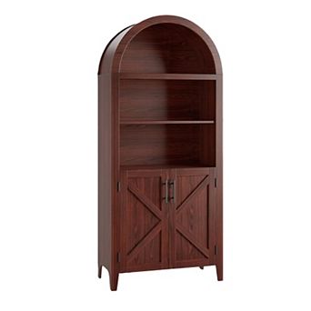 Arched Bookcase with Doors 5 tier Open Display Shelf for Home Office
