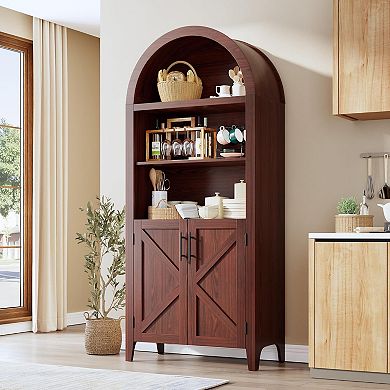 Arched Bookcase with Doors 5Tier Open Display Shelf for Home Office