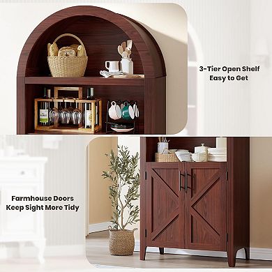 Arched Bookcase with Doors 5Tier Open Display Shelf for Home Office