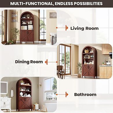 Arched Bookcase with Doors 5Tier Open Display Shelf for Home Office