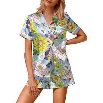 Ekouaer Pajamas 2 pc Pajamas for Women Set Button Down PJ Short Sleeve and Shorts Pjs