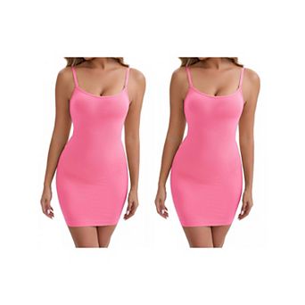 2 Packs Women's Spaghetti Straps Tummy Control Hip-Lifting Petticoat U-Neck Slim Fit Full Slip