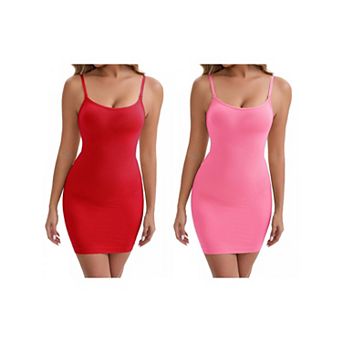 2 Packs Women's Spaghetti Straps Tummy Control Hip-Lifting Petticoat U-Neck Slim Fit Full Slip