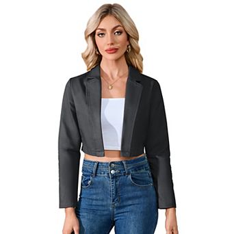 Women's Cropped Blazer Long Sleeve Open Front Work Blazer