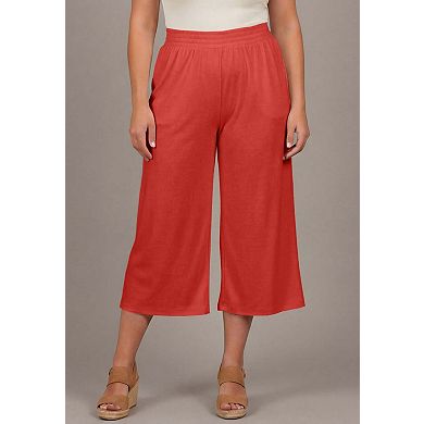 Avenue Women's Plus Size Knit Gauze Smocked Wide-Leg Crop