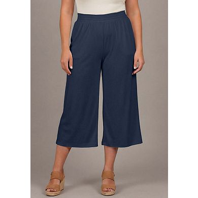 Avenue Women's Plus Size Knit Gauze Smocked Wide-Leg Crop