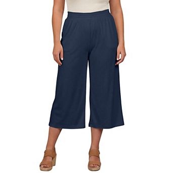 Avenue Women's Plus Size Knit Gauze Smocked Wide-Leg Crop