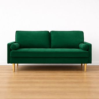 Lufeiya Velvet Loveseat Sofa with Cushions, Solid Pine Wood Frame and Metal Legs