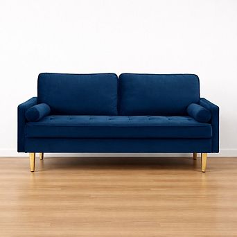 Lufeiya Velvet Loveseat Sofa with Cushions, Solid Pine Wood Frame and Metal Legs
