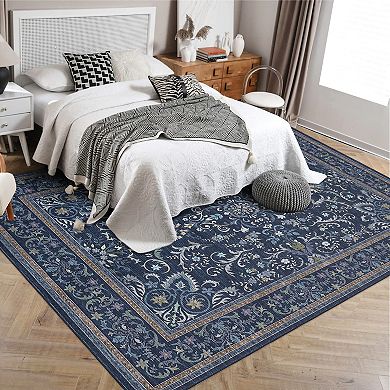 ANIXOL Washable Vintage Floral Area Rug