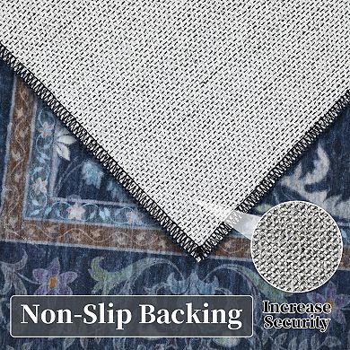 ANIXOL Washable Vintage Floral Area Rug