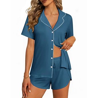Ekouaer Pajamas for Women Set Button Up Sleepwear 2 pc Pjs Lounge Set Short Sleeve Nightwear