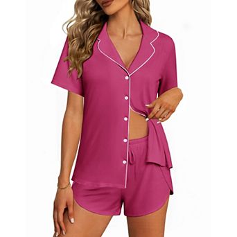 Ekouaer Pajamas for Women Set Button Up Sleepwear 2 pc Pjs Lounge Set Short Sleeve Nightwear