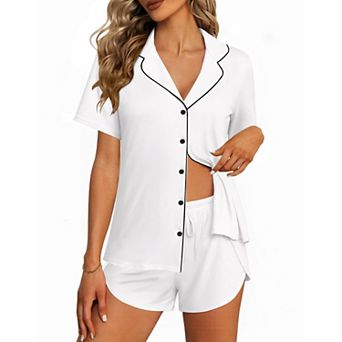 Ekouaer Pajamas for Women Set Button Up Sleepwear 2 pc Pjs Lounge Set Short Sleeve Nightwear