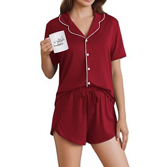 Ekouaer Pajamas for Women Set Button Up Sleepwear 2 pc Pjs Lounge Set Short Sleeve Nightwear