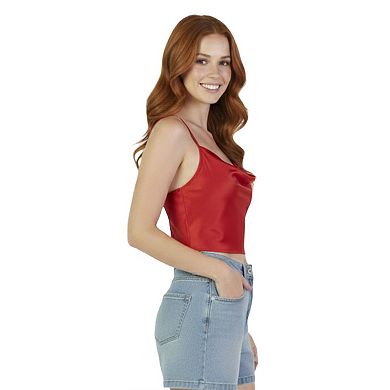 Artyska Women's Satin Cowl-Neck Silky Spaghetti Strap Camisole Crop Top