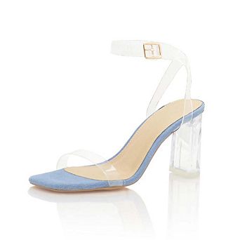 Clear Strap Ankle Buckle Lucite Block Heel Sandal