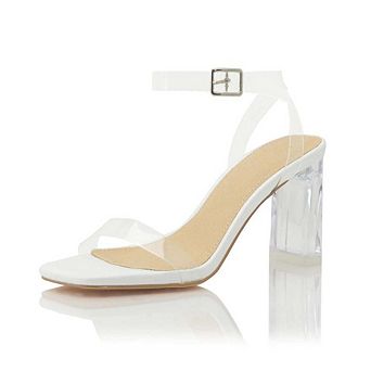 Clear Strap Ankle Buckle Lucite Block Heel Sandal