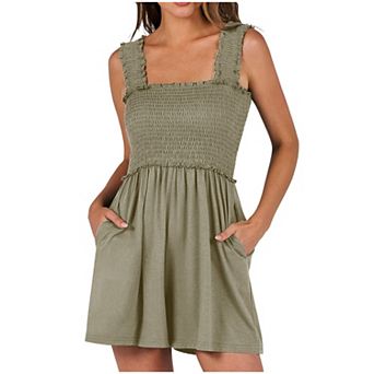 Women's Summer Smocked Suspender Jumpsuit Shorts Casual Versatile Wide-Leg Shorts Fashion Romper